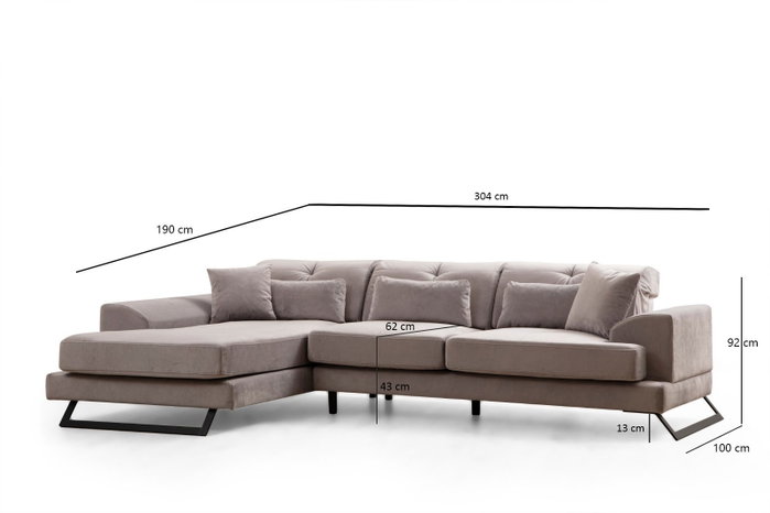 Atelier Del Sofa Sofá Esquinero Frido Left (Chl+3R) Gris Claro 304 cm x 190 cm Comodidad y Estilo Industrial